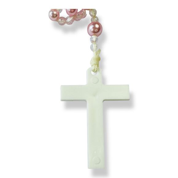 Vintage Pink Plastic Double Strand Rosary - Picture 3 of 4